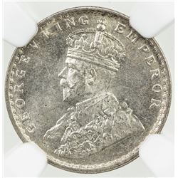 BRITISH INDIA: George V, 1910-1936, AR 2 annas, 1914(c), KM-515, NGC graded MS63.