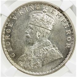 BRITISH INDIA: George V, 1910-1936, AR rupee, 1914(c), KM-524, NGC graded MS62.