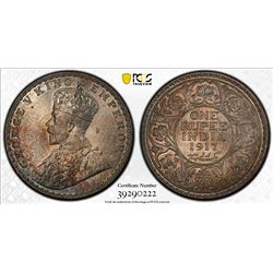 BRITISH INDIA: George V, 1910-1917, AR rupee, 1917(b), KM-524, CGS graded MS65.