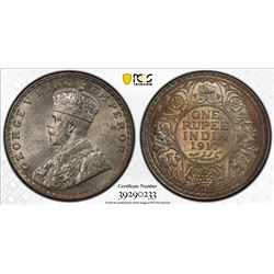 BRITISH INDIA: George V, 1910-1917, AR rupee, 1917(b), KM-524, PCGS graded MS64.