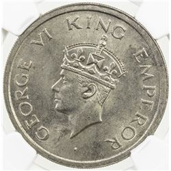 BRITISH INDIA: George VI, 1936-1947, 1 rupee, 1947(l), KM-549, NGC graded MS62.