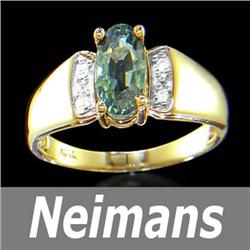 Antique Gem 3.00 ct Blue Zircon & Diamond Ring 14k Gold