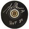 Image 1 : GERRY CHEEVERS SIGNED BOSTON BRUINS LOGO HOCKEY PUCK W/HOF 85