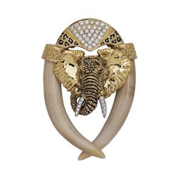APPLEBY'S: 18K Gold Woolly Mammoth Ivory and Diamond "Tusker" Pendant