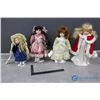 Image 1 : (4) Porcelain Dolls on Stands