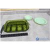 Image 1 : Embossed Green Glass Tray & Green Milk Glass Plate & Bowl