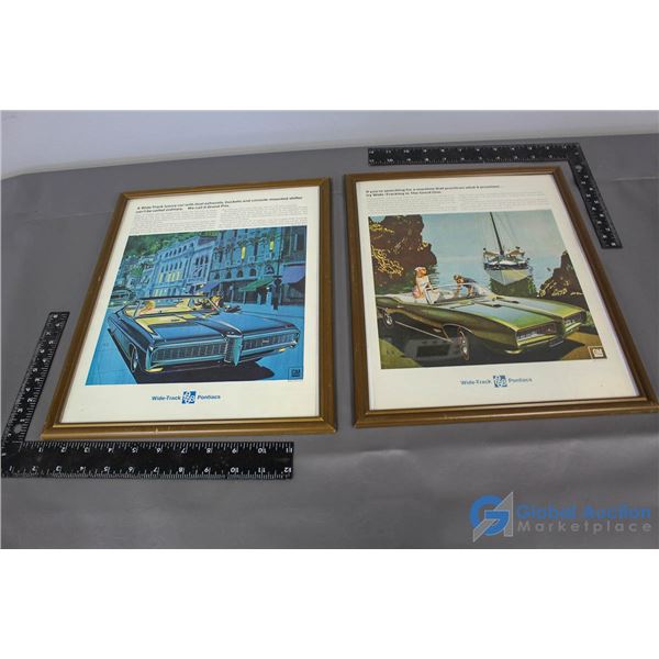 (2) Wide Track 1968 Pontiac Framed Advertisements