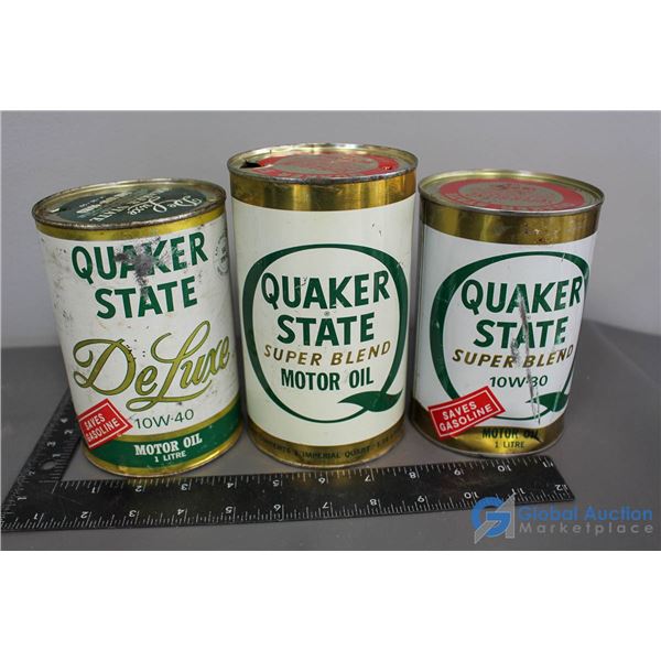 (3) Quaker State Motor Oil Cans