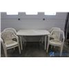Image 1 : Plastic Patio Table & (8) Chairs & Umbrella