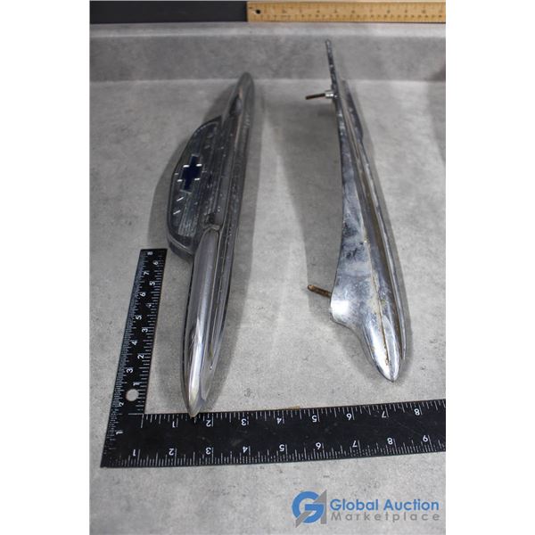 Vintage Chevrolet & Bullet Nose Chrome Hood Trims