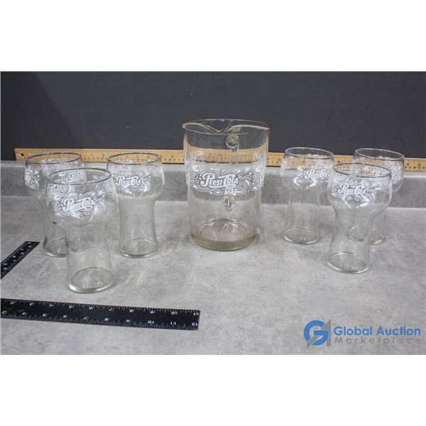 7pc Pepsi Cola Pitcher & Glass Set