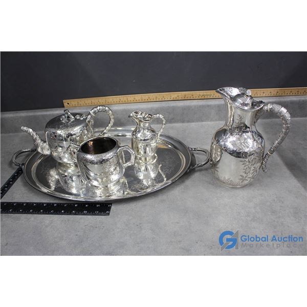 English Quality Silverplate Tea Set w/Serving Tray