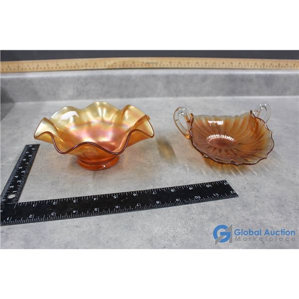 Iridescent Peach Glass Candy Dishes