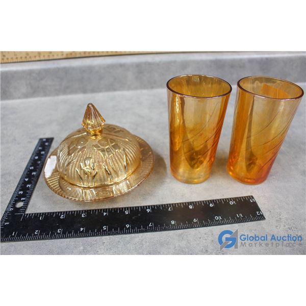 Iridescent Peach Glass Dishes