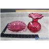 Image 2 : Pink Glass Vases, Pitcher & Dish Plate