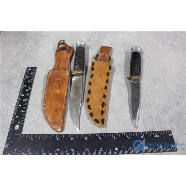 (2) Hunting Knives w/Leather Sheaths