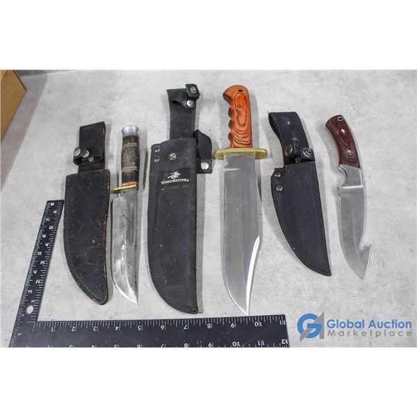 (2) Hunting Knives & (1) Skinning Knife (All w/Sheaths)