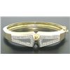 Image 3 : Estate 14K Solid Two Tone Gold Hinged Open Bangle Bracelet with Pave Diamonds
