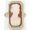 Image 4 : Antique 14kt White Gold Bezel Set Rectangular Carved Shell Cameo Ring