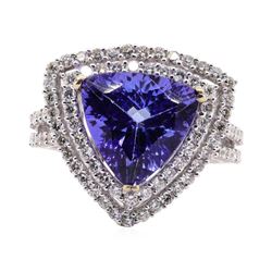 4.79 ctw Tanzanite and Diamond Ring - 18KT White Gold