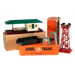 Lionel 356 Freight Station, 395 Floodlight Tower, 110 Trestle Set, 214 Girder Bridge