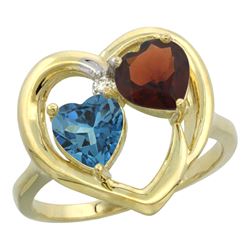 2.61 CTW Diamond, London Blue Topaz & Garnet Ring 10K Yellow Gold - REF-24F3N