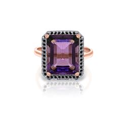 Genuine 5.8 ctw Amethyst & Black Diamond Ring 14KT Rose Gold - REF-79A8K