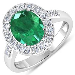 Natural 2.75 CTW Zambian Emerald & Diamond Ring 14K White Gold - REF-130M5T