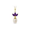 Image 1 : Genuine 4.75 ctw Amethyst & Pearl Necklace 14KT Yellow Gold - REF-24K3V