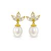Genuine 9.5 ctw White Topaz & Pearl Earrings 14KT Yellow Gold - REF-31Z2N