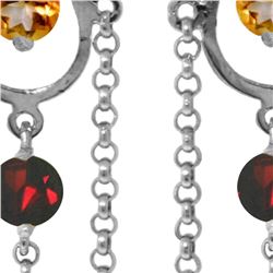 Genuine 3 ctw Citrine & Garnet Earrings 14KT White Gold - REF-48A9K