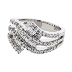Natural 1.14 CTW Diamond & Baguette Ring 18K White Gold - REF-169X2T