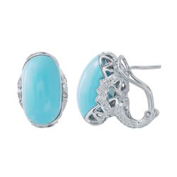 Natural 12.68 CTW Turquoise & Diamond Earrings 14K White Gold - REF-89Y3N