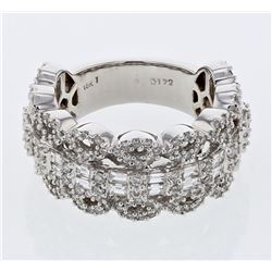 Natural 1.72 CTW Diamond & Baguette Ring 18K White Gold - REF-268X2T