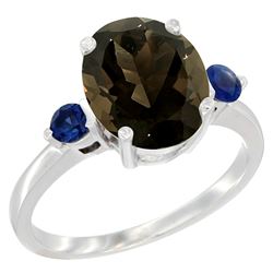 2.64 CTW Quartz & Blue Sapphire Ring 14K White Gold - REF-32W3F