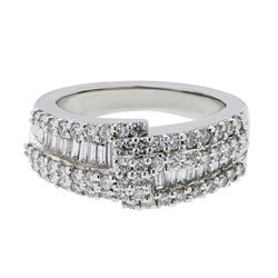 Natural 1.26 CTW Diamond & Baguette Ring 14K White Gold - REF-185M4F