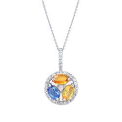 Natural 1.88 CTW Multi-Sapphire & Diamond Necklace 14K Gold - REF-54R2K