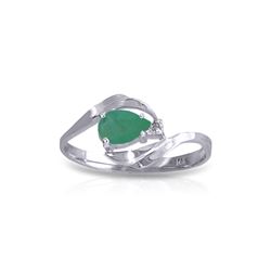 Genuine 0.51 ctw Emerald & Diamond Ring 14KT White Gold - REF-30X2M