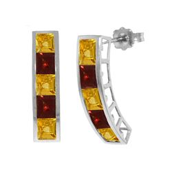 Genuine 4.5 ctw Citrine & Garnet Earrings 14KT White Gold - REF-38A5K