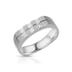 Natural 0.54 CTW Princess Diamond Ring 14K White Gold - REF-165T6X