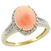 Image 1 : 0.20 CTW Diamond & Natural Coral Ring 14K Yellow Gold - REF-54A2X