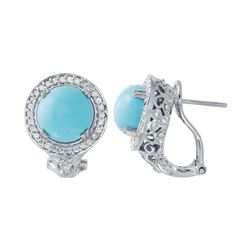 Natural 5.06 CTW Turquoise & Diamond Earrings 14K White Gold - REF-90N2Y