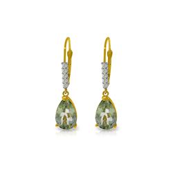 Genuine 3.15 ctw Green Amethyst & Diamond Earrings 14KT Yellow Gold - REF-44P3H
