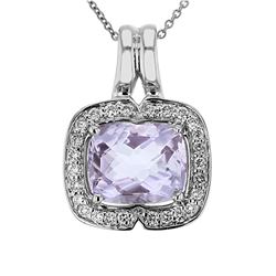 Natural 4.19 CTW Amethyst & Diamond Necklace 14K Gold - REF-73F8M
