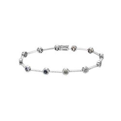 Natural 3.11 CTW Multi-Sapphire & Diamond Bracelet 14K White Gold - REF-141W3H