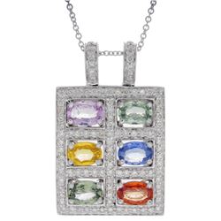 Natural 4.35 CTW Multi-Sapphire & Diamond Necklace 14K Gold - REF-113T4X