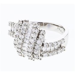 Natural 1.58 CTW Diamond & Baguette Ring 18K White Gold - REF-219N6Y