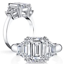 Natural 1.52 CTW Emerald Cut & Trapezoid 3-Stone Diamond Ring 18KT White Gold