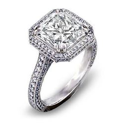 Natural 2.47 CTW Halo Micro Pave Princess Cut Diamond Ring 14KT White Gold