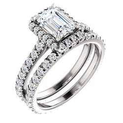 Natural 2.12 CTW Halo Emerald Cut Diamond Engagement Set 14KT White Gold